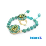 Packaging view of Altin Honar Handmade Jewelry Set - Turquoise Stone & Gold Plating label and