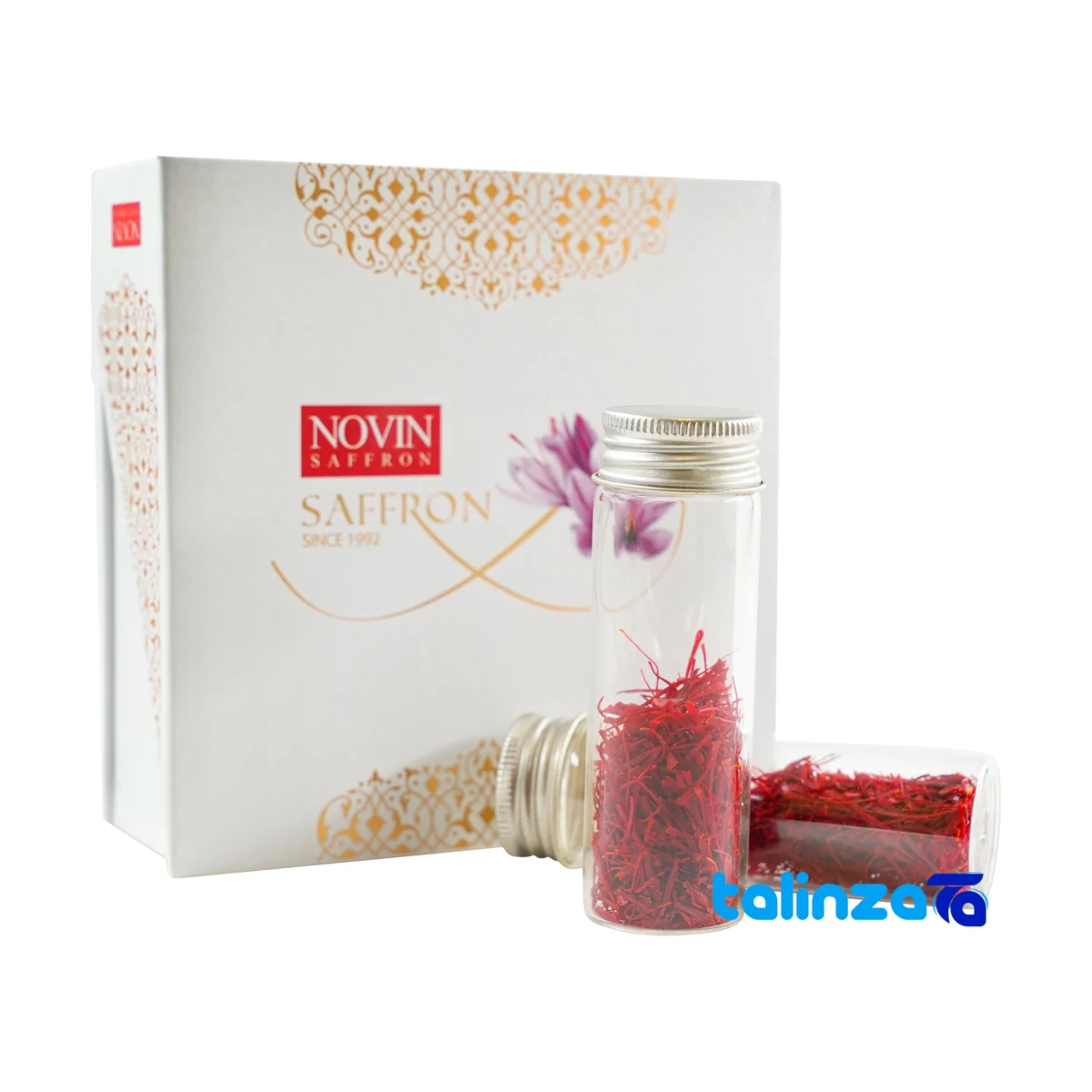 Novin Saffron Premium Pack of Two Sachet label details and finish (Packaging view)