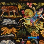 Edge view of Si Persia Handwoven Tapestry Hunting Scene border and finishing