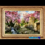 Edge view of Mirnazami Handwoven Carpet Wall Art Spring Blossom Scene border and finishing