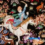 Edge view of Si Persia Handwoven Carpet Tapestry Hunting Scene border and finishing