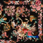 Edge view of C Persia Handwoven Tapestry Miniature Hunting Scene border and finishing