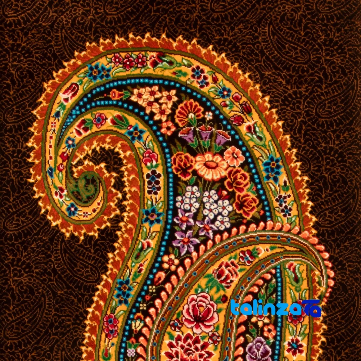Detail view of C Persia Handwoven Tapestry Flower Design finish and material