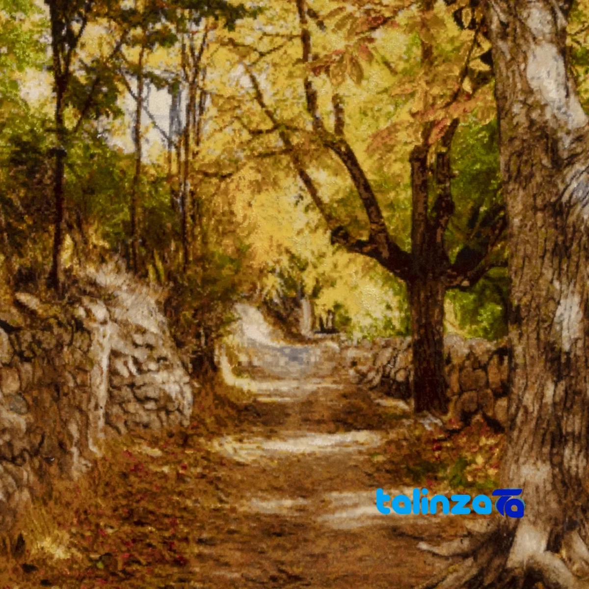Edge view of Si Persia Handwoven Tapestry Autumn Landscape Art border and finishing