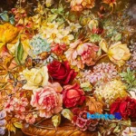 Edge view of Si Persia Handwoven Carpet Wall Art Flower in Stone Pot border and finishing