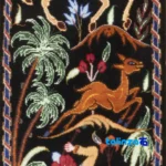 Edge view of Si Persia Handwoven Tapestry Hunting Scene border and finishing
