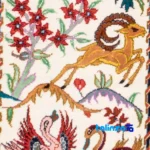 Edge view of Si Persia Handwoven Carpet Wall Art Hunting Scene border and finishing