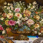 Edge view of C Persia Handwoven Carpet Wall Art Flower in Vase border and finishing
