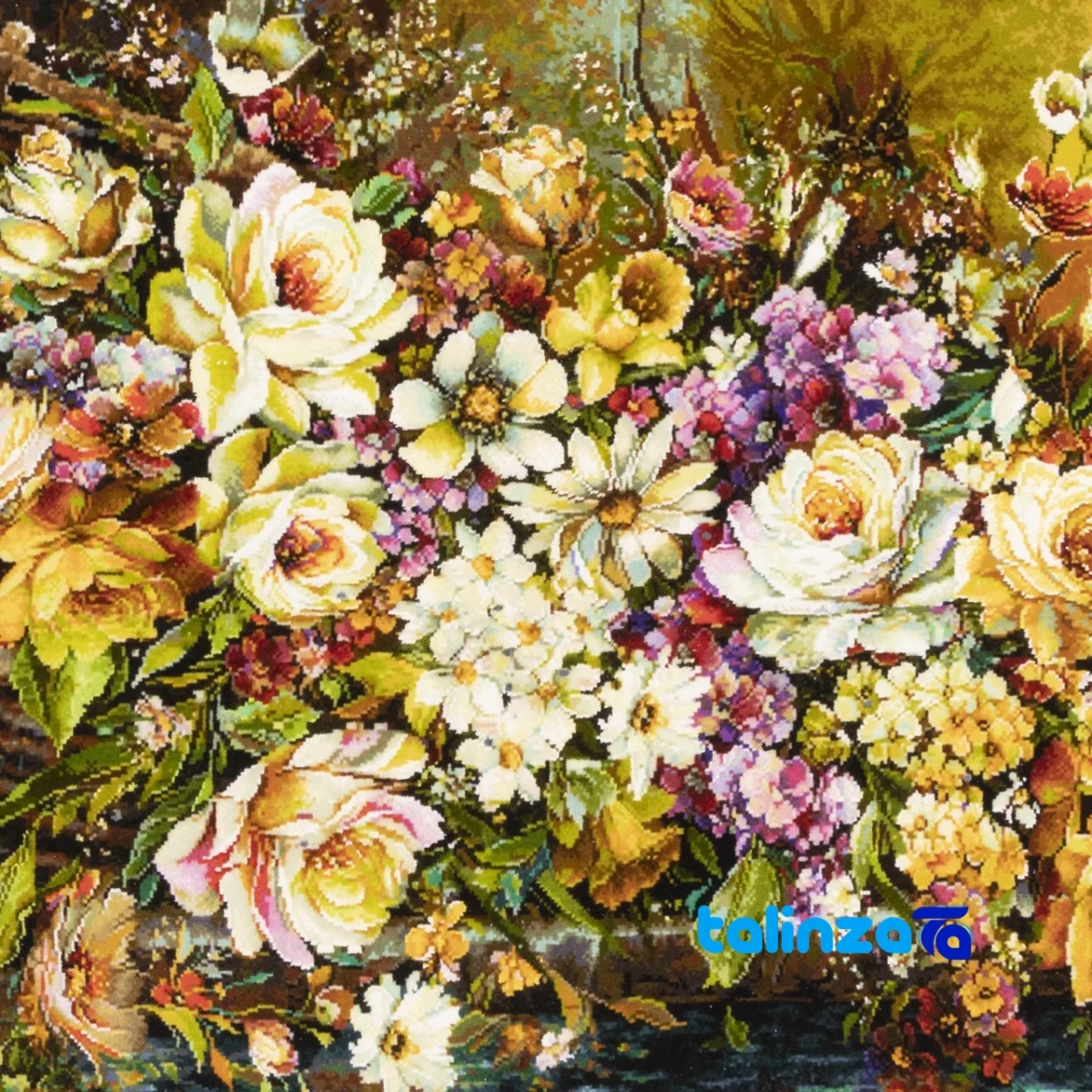 Edge view of Si Persia Handwoven Carpet Wall Art Floral Design border and finishing