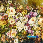 Edge view of Si Persia Handwoven Carpet Wall Art Floral Design border and finishing