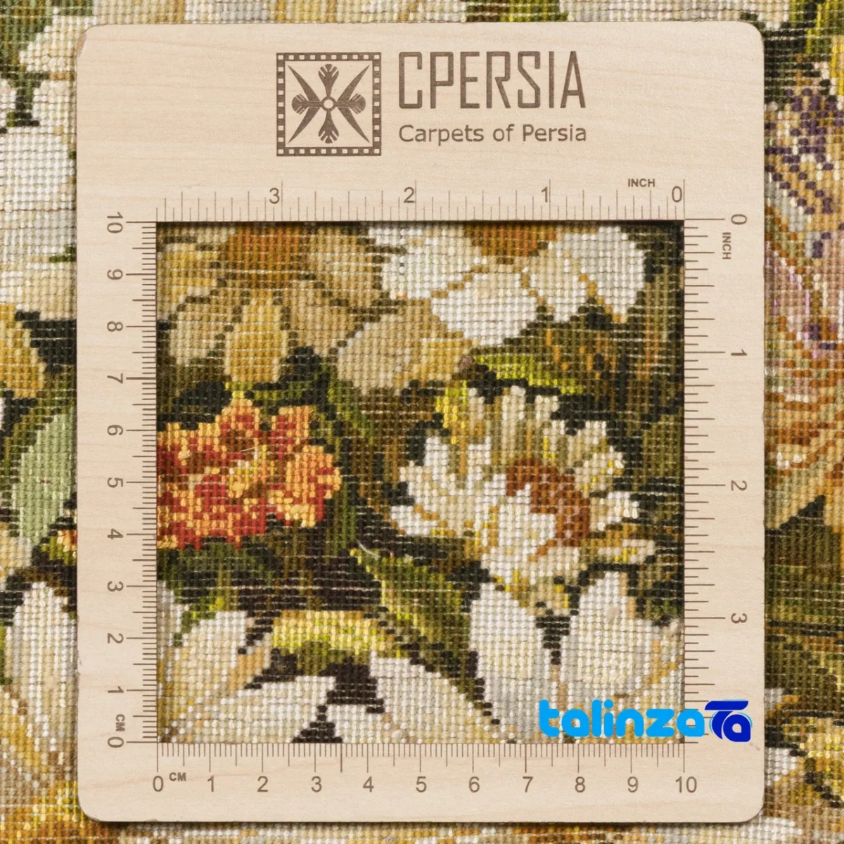 Edge view of Si Persia Handwoven Tapestry Floral Design border and finishing