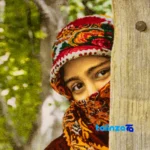 Edge view of C Persia Handwoven Tapestry Turkish Girl Model border and finishing