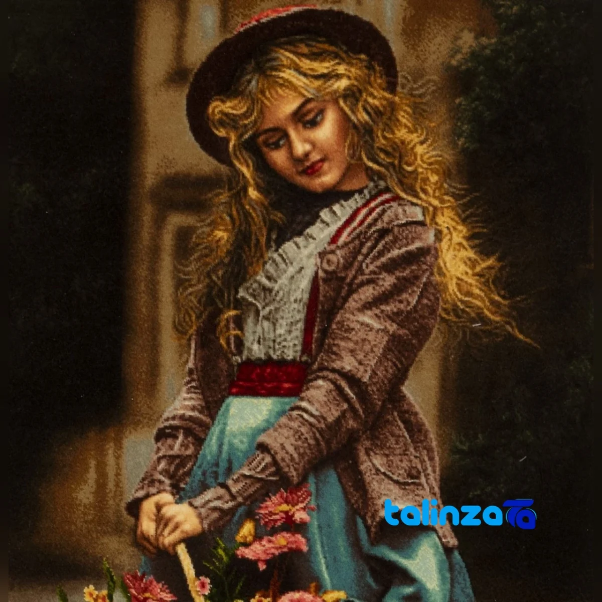 Edge view of Si Persia Handwoven Tapestry Flower Girl Design border and finishing