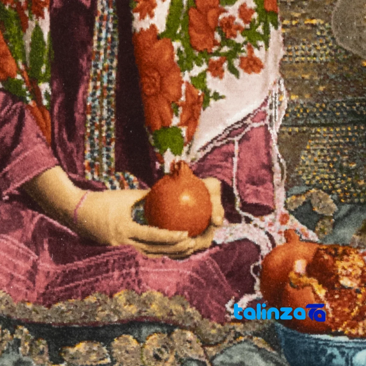 Edge view of C Persia Handwoven Carpet Wall Art Girl Kashan border and finishing