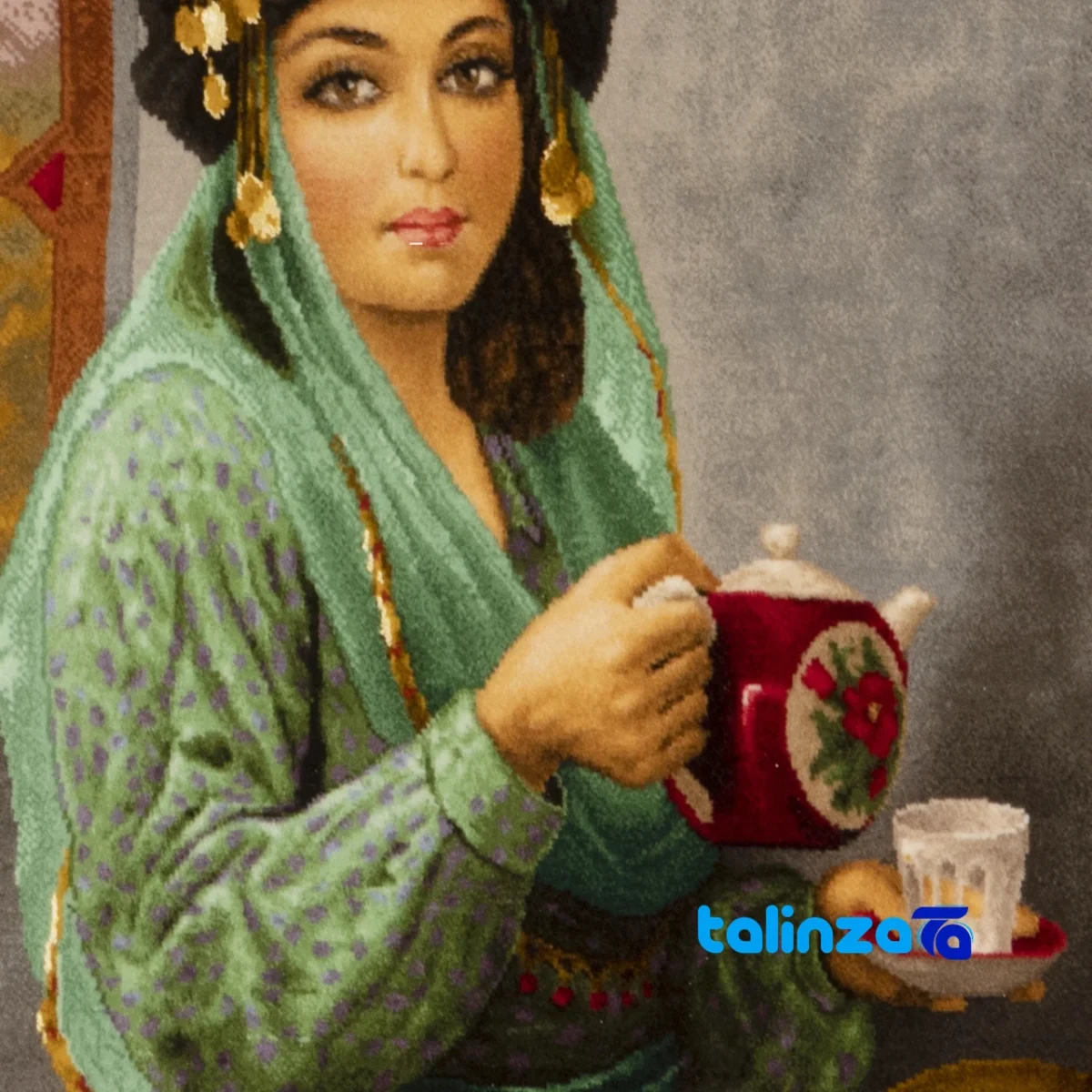 Edge view of Si Persia Handwoven Tapestry Kurdish Girl Design border and finishing