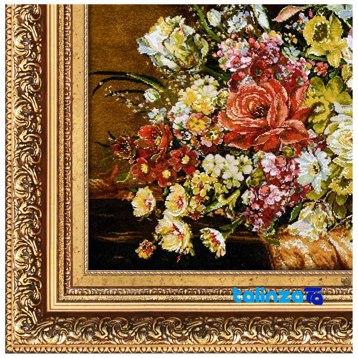 Edge view of Mirnazami Handwoven Tapestry Floral Design border and finishing