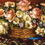 Edge view of Si Persia Handwoven Carpet Floral Basket Art border and finishing
