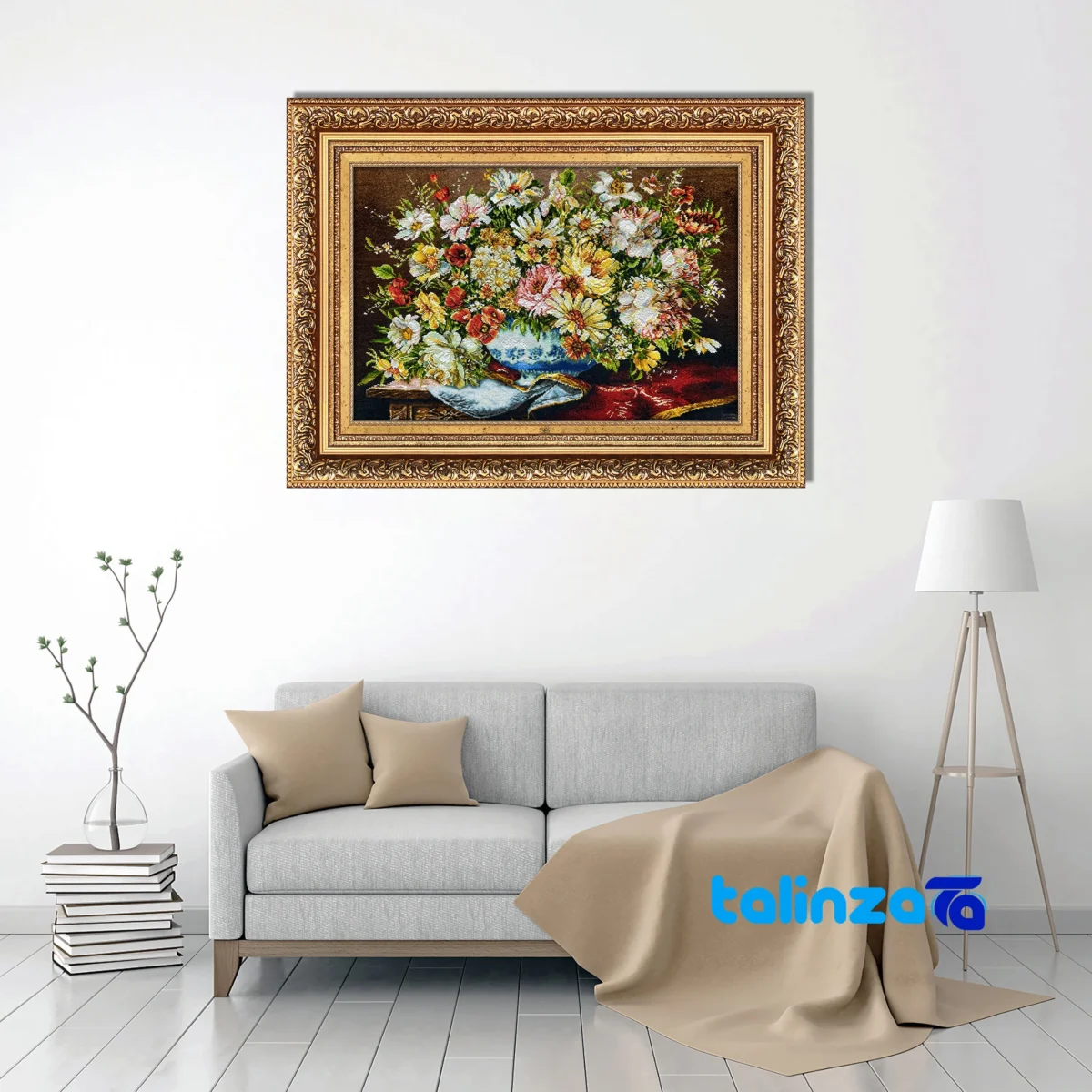 Detail view of Mirnazami Handwoven Tapestry Floral Design White Vase finish and material