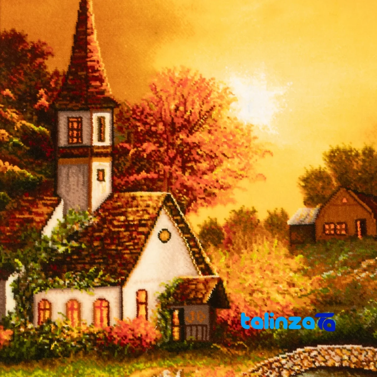 Edge view of C Persia Handwoven Tapestry Landscape Art border and finishing