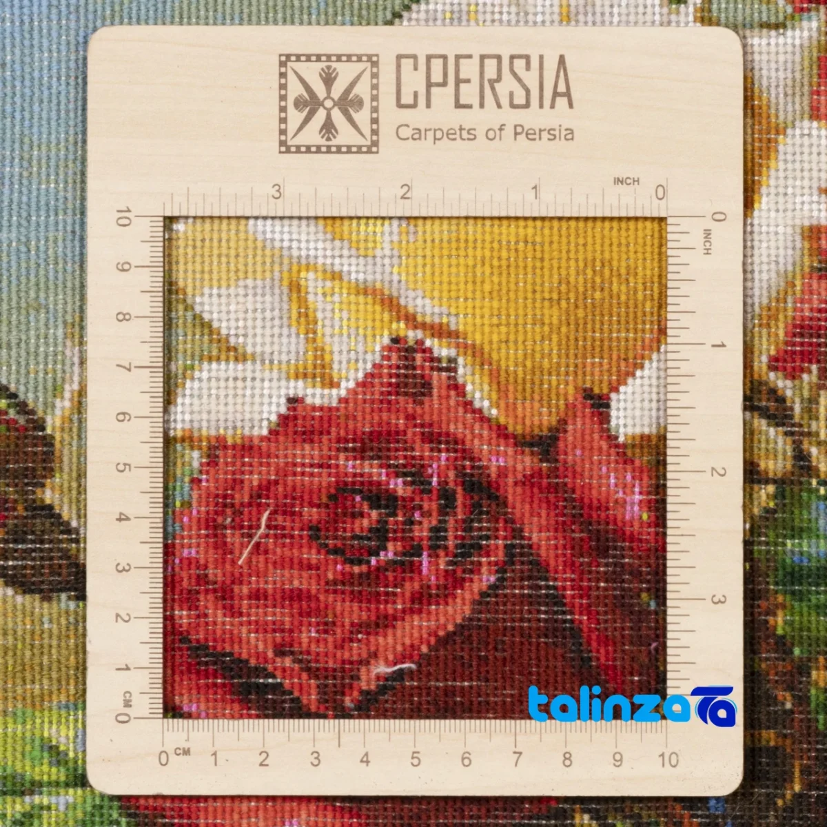 Edge view of Si Persia Handwoven Carpet Wall Art Flower in Vase border and finishing