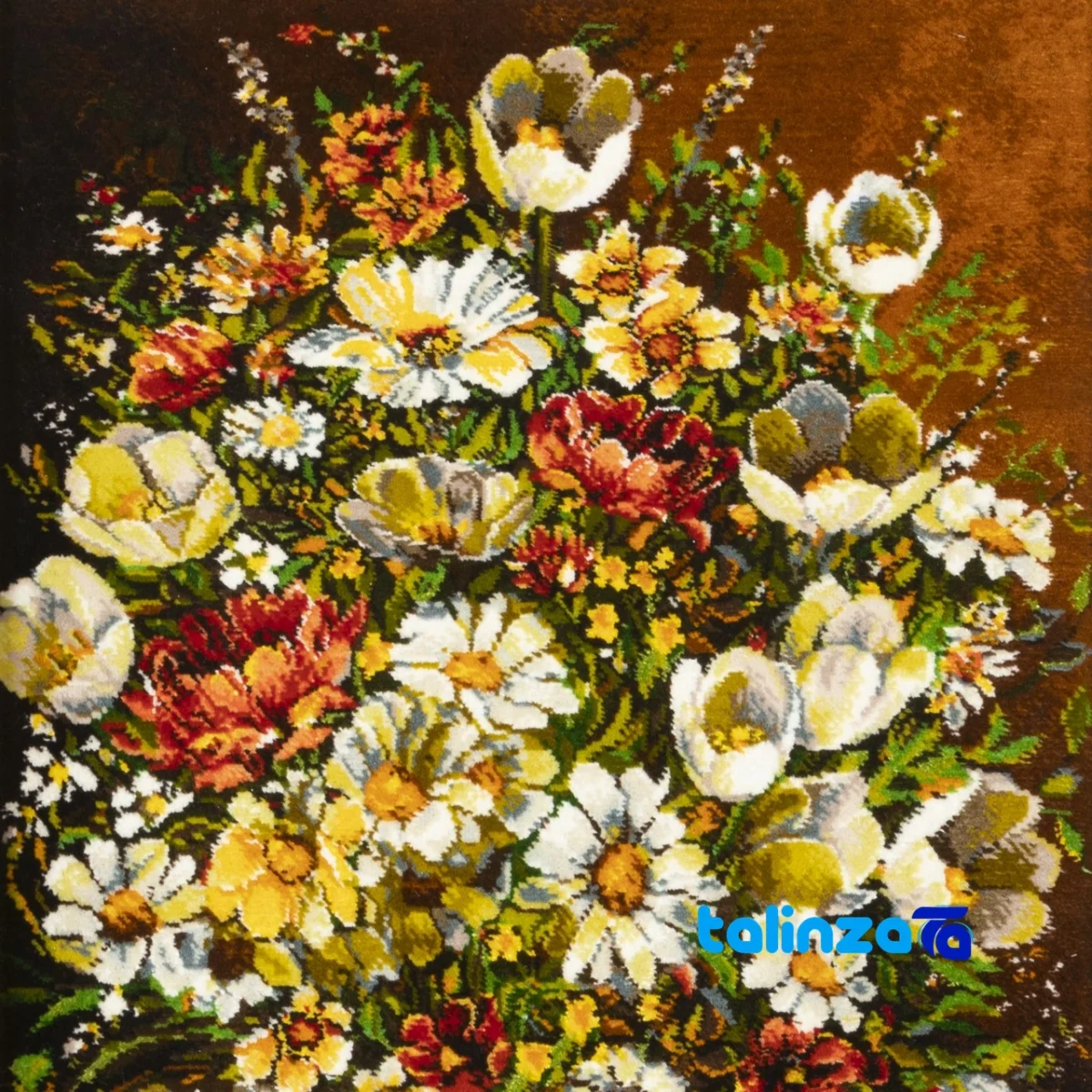 Edge view of Si Persia Handwoven Tapestry Floral Design border and finishing