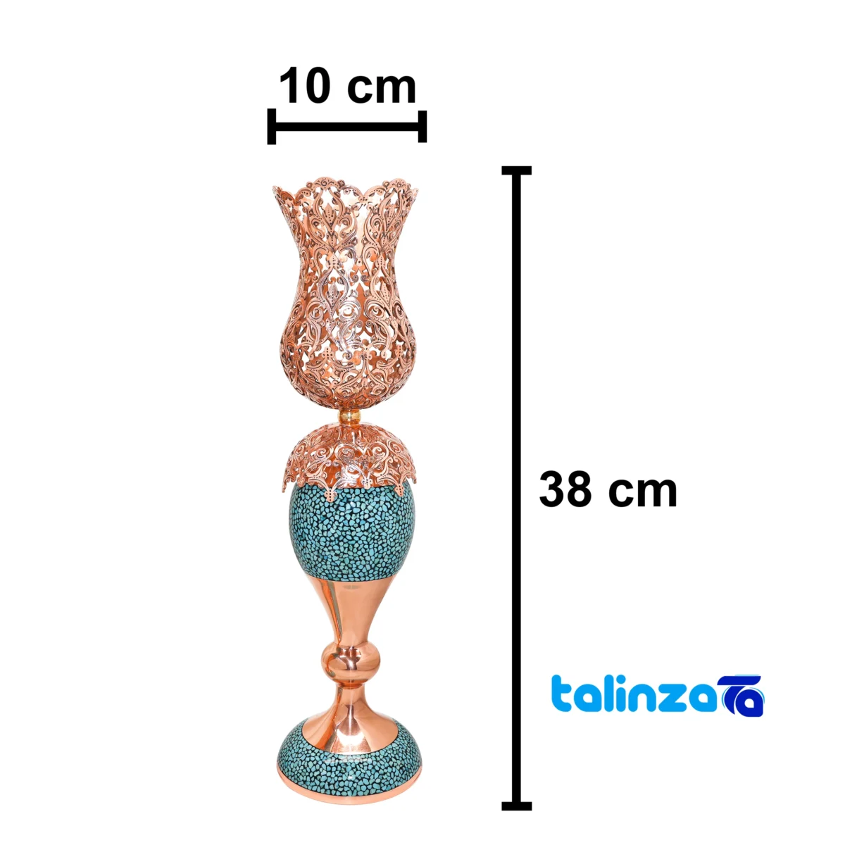 Detail view of Magnificent-Art Three Piece Turquoise Inlay Mirror Candle Holder Set finish and material