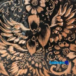 Detail view of Copper Kashkul Diamond-Engraved Serving Bowl Diamond-cut finish and material