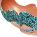 Detail view of HQ3225Magnificent Art Turquoise Inlaid Candy Bowl Plate Set finish and material