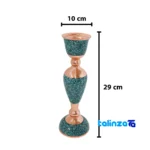 Detail view of Turquoise Inlaid Mirror Candleholder Set Narrow Waist finish and material