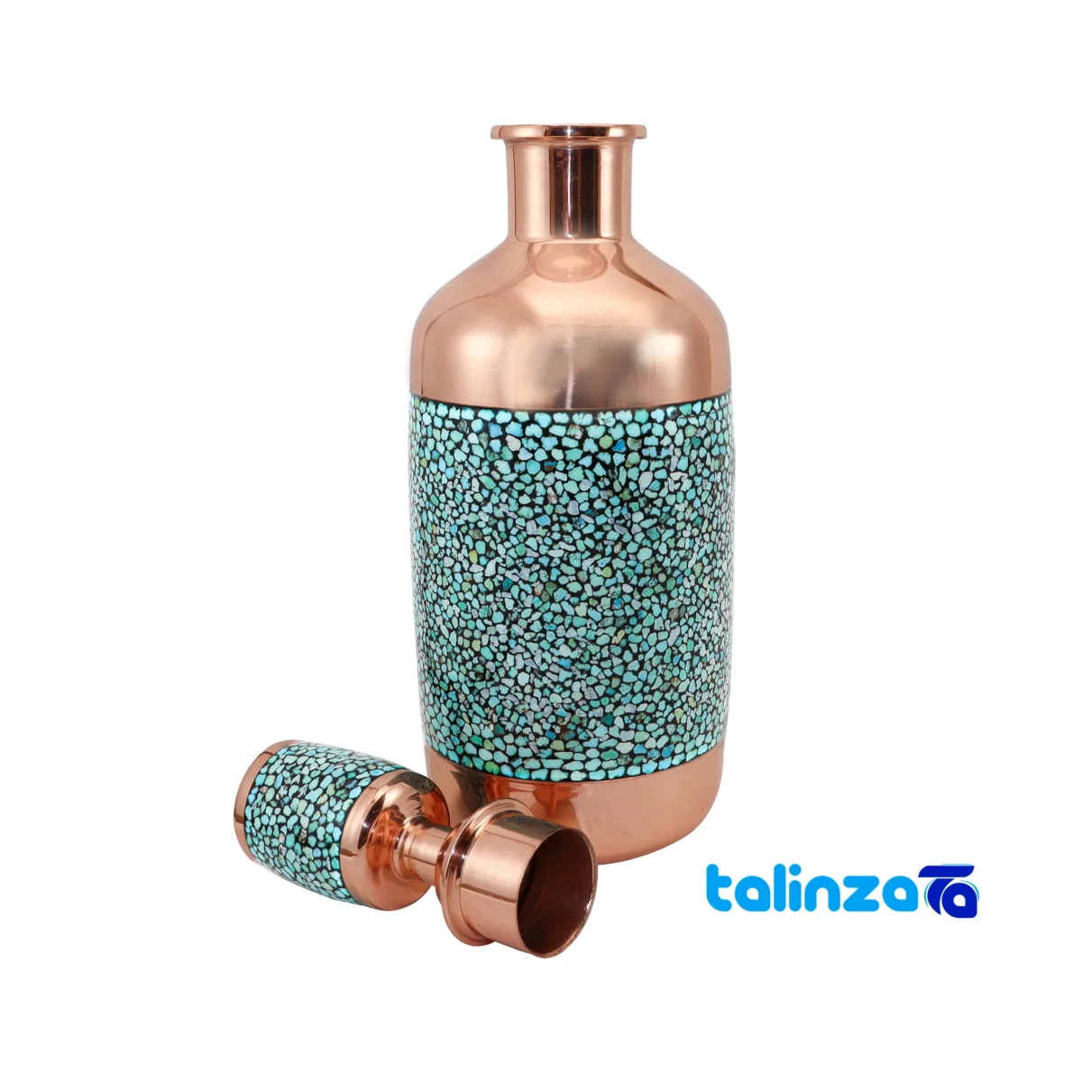 Detail view of Royal Turquoise Inlaid Jug Goblet Set Decorative, functional finish and material