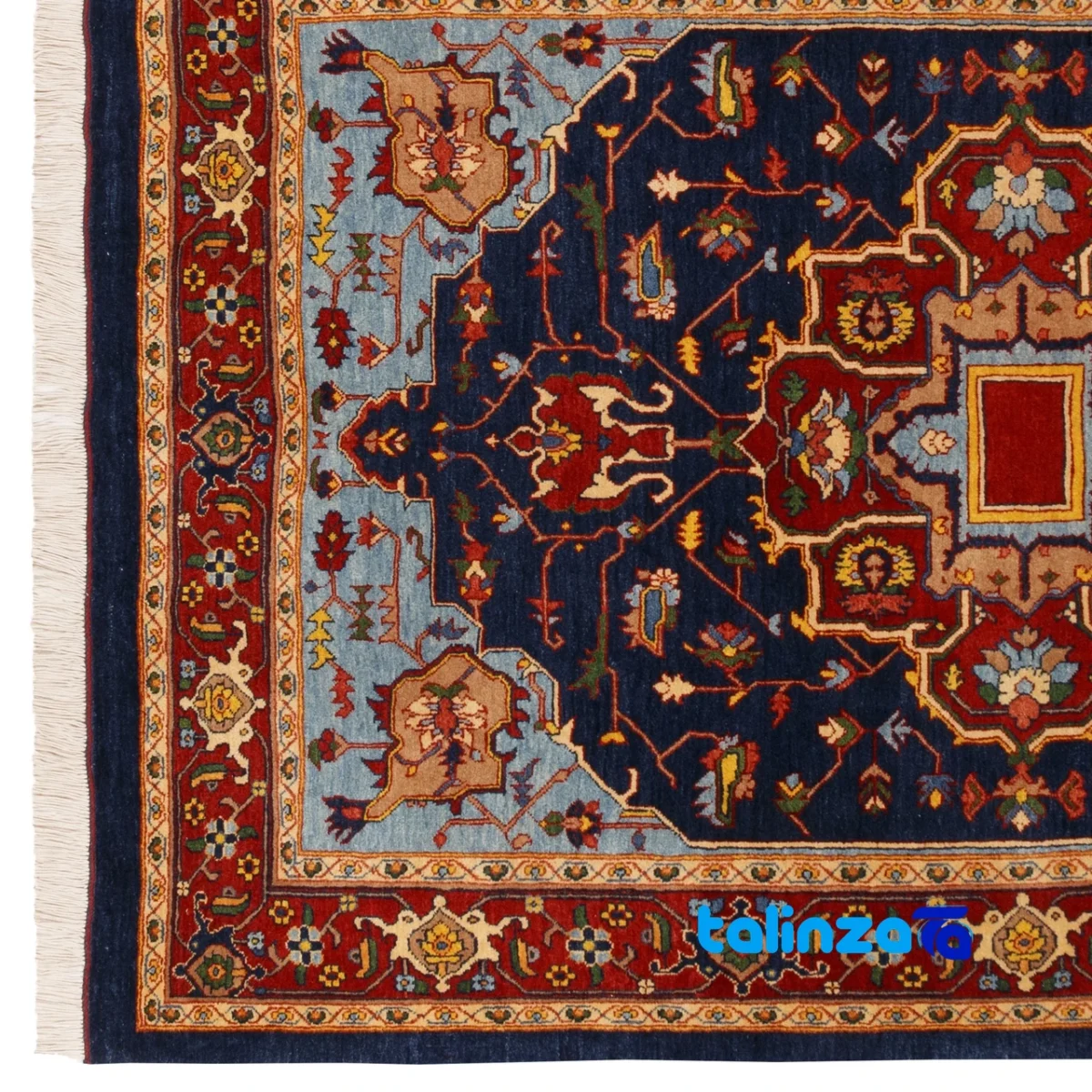 Si Persia Handwoven Rug Elegant Navy Design - Edge view showing border and finishing