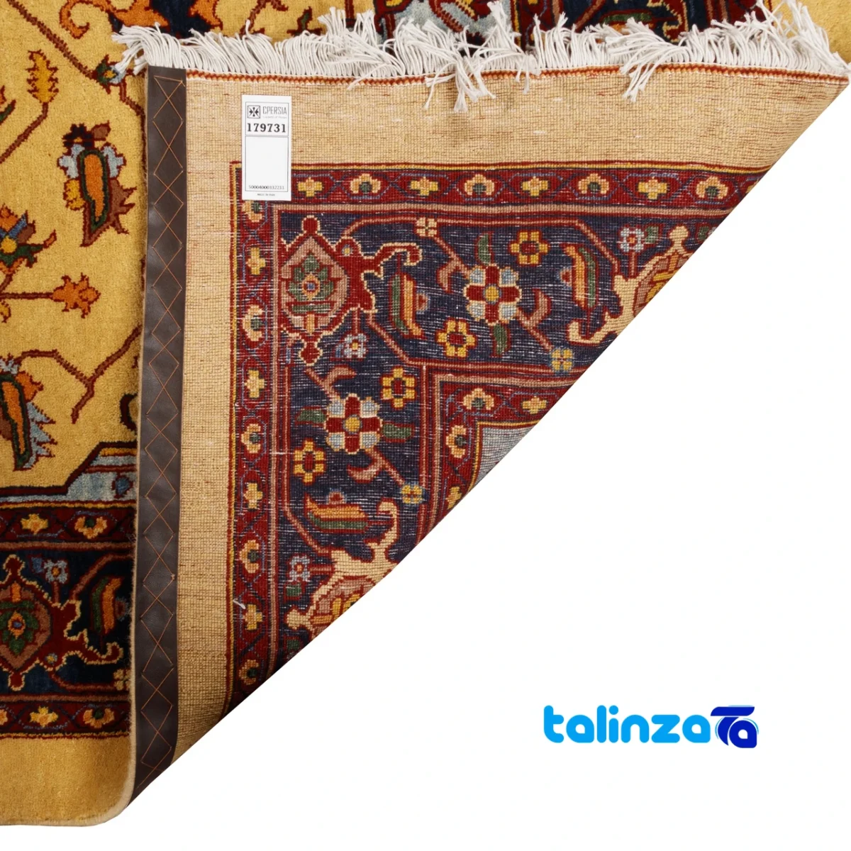 Si Persia Handwoven Rug Elegant Gold Design binding and edges (Corner detail)