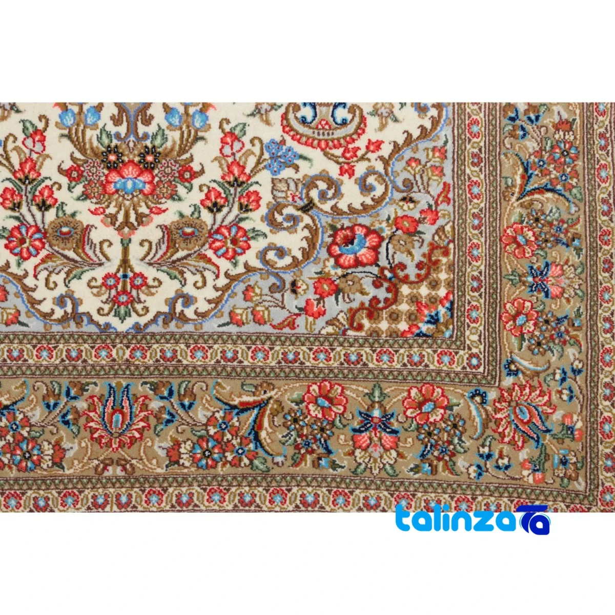 Persian Handwoven Rug Latchak Toranj Cream - Edge view showing border and finishing
