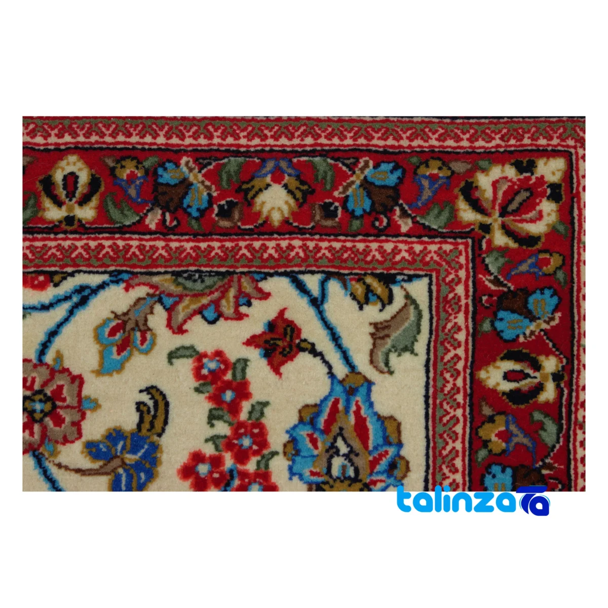 Handwoven Carpet Runner Cream Turanji Design - Corner detail showing binding and edges