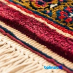 Handwoven Persian Rug Geometric Design Red binding and edges (Corner detail)