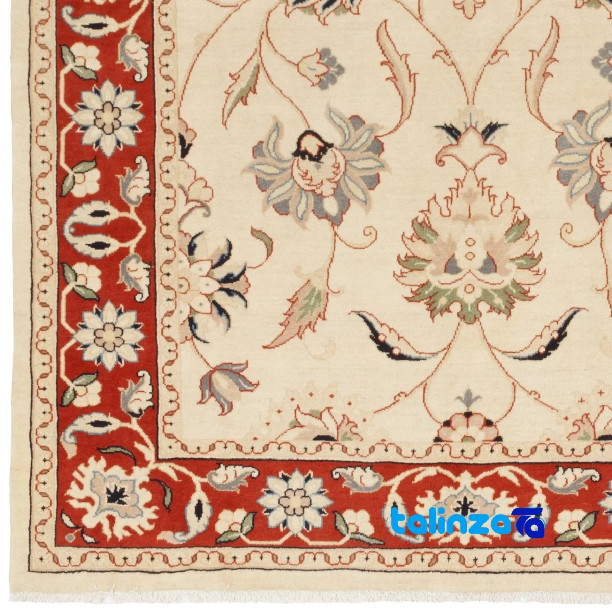 Si Persia Handwoven Rug Model 705530 Cream Background - Corner detail showing binding and edges