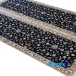 Nain Handwoven Area Rug Floral Design Navy Hand washable border and finishing (Edge view)