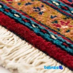 Handwoven Carpet 10.02m² Geometric Design Red border and finishing (Edge view)