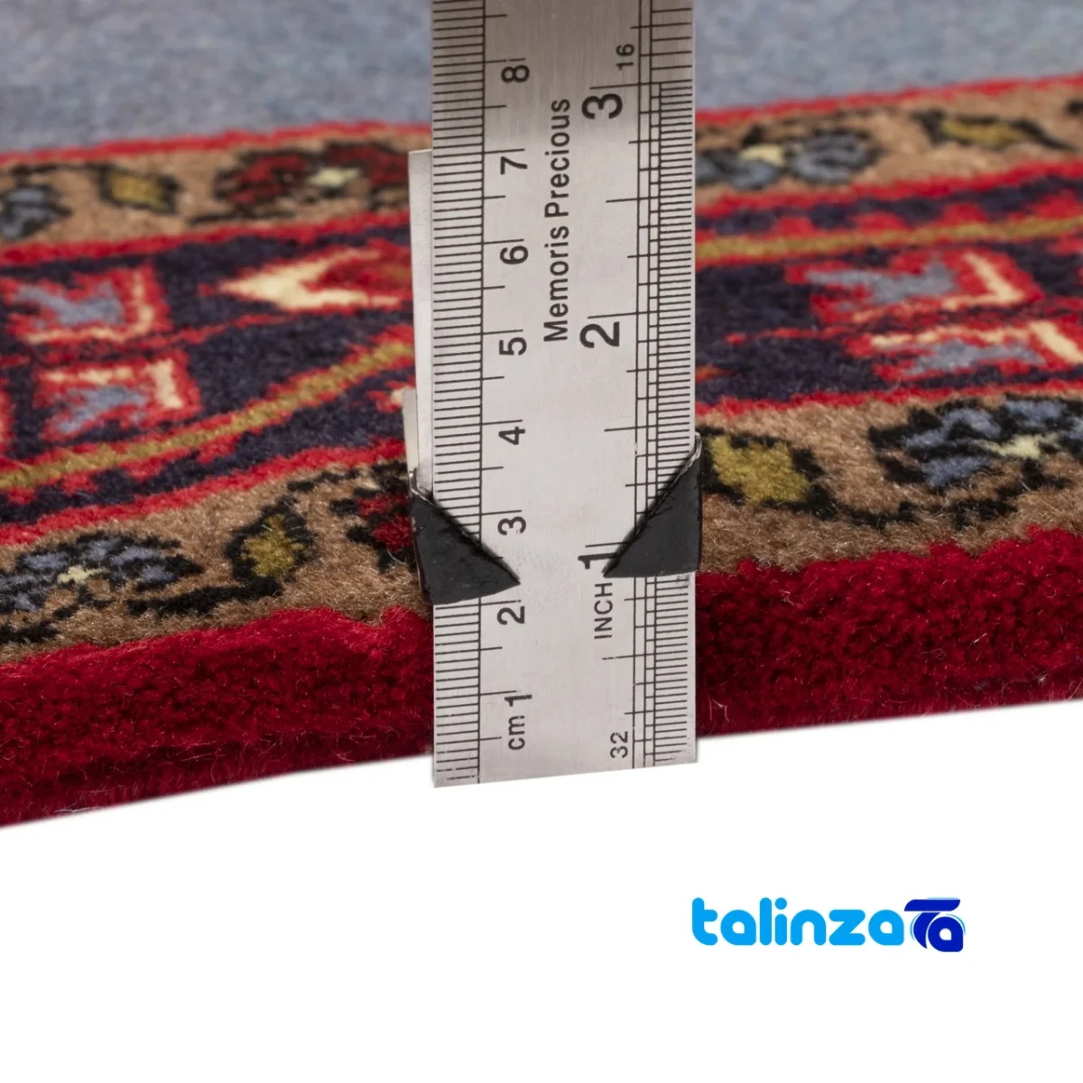 Persia Handwoven Rug Unique Blue Design - Edge view showing border and finishing