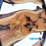 Detail view of GS Rustic Wall Clock Wooden Design movement and rear mount