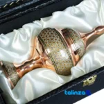 Detail view of JK Brass Chocolate Bowl with Inlay Design finish and material