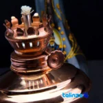 Naser al-Din Shah Brass Oil Lamp - Detail view showing finish and material