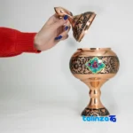 Detail view of Copper Diamond Cut Candy Bowl Artistry 14x14x30 cm finish and material
