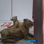 Detail view of China Bronze Tiger Statue Sitting Design Set 2 finish and material