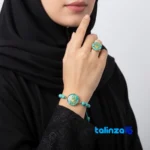 Altin Honar Handmade Jewelry Set - Turquoise Stone & Gold Plating - Detail view showing finish and material