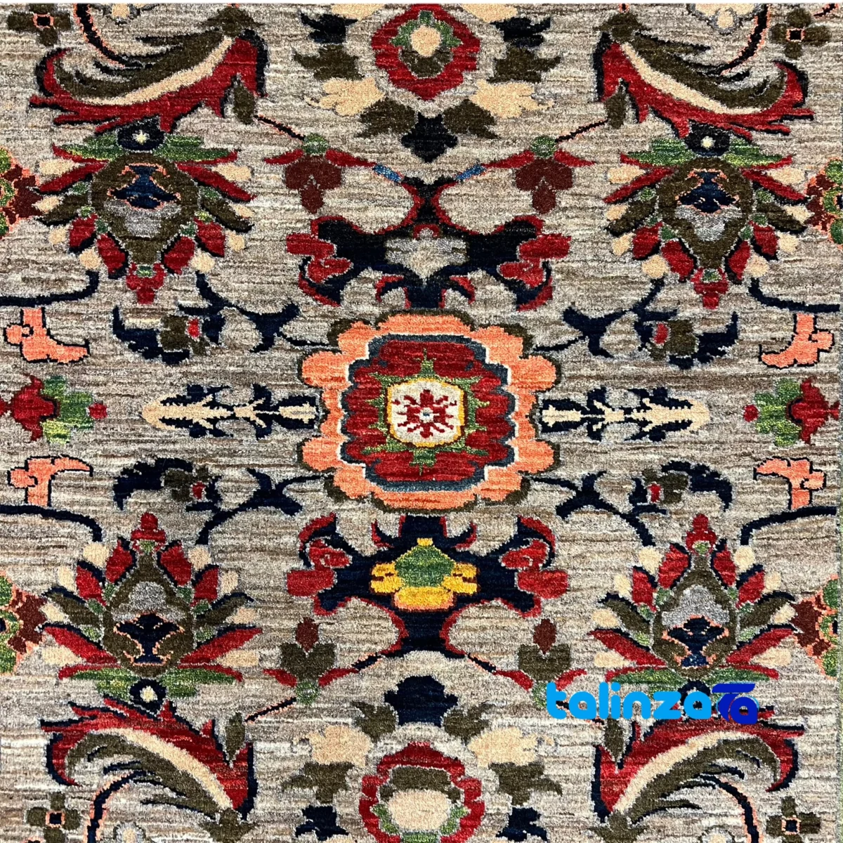 Edge view of Qashqai Handwoven Rug Stunning Design Gray border and finishing