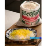 Packaging view of Amrallahi Tarom Mazandaran Rice Excellent 100 percent bag seal and material