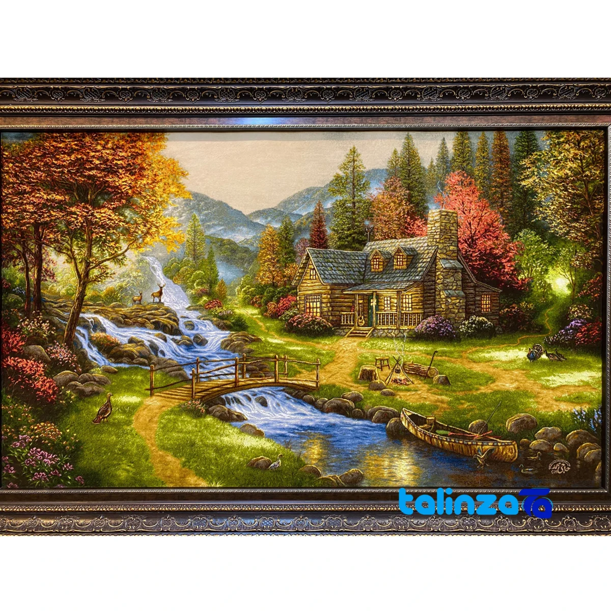 Detail view of Handmade Carpet Wall Art Scenic Design pile texture close-up