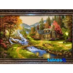 Detail view of Handmade Carpet Wall Art Scenic Design pile texture close-up