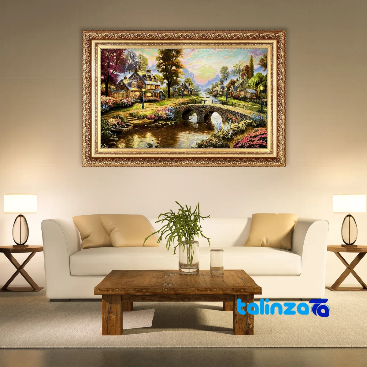 Edge view of Mirnazami Handwoven Carpet Tapestry Scenic Bridge border and finishing